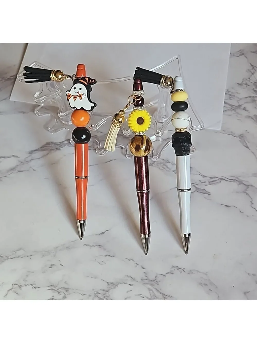 Handmade Beaded Pens Set of 3 Fall Halloween Floral
